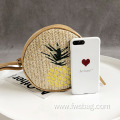 Round rattan bag trendy handwoven phone bags meticulously straw bag for dating travelling with strong leather